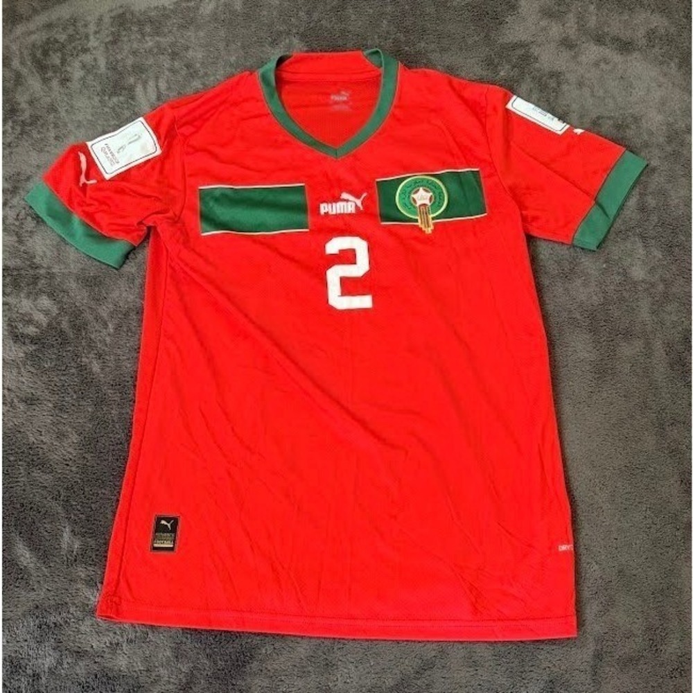 Puma Morocco 2022 World Cup Home Jersey M Red Green Mens Soccer Shirt Hakimi 2